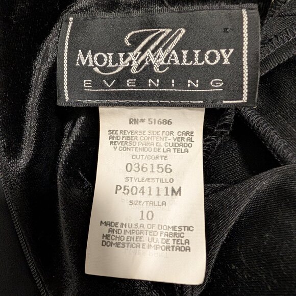 Vintage Molly Malloy Evening Women Sz 10 Black Velvet Chiffon Bow Cocktail Dress - Picture 7 of 8